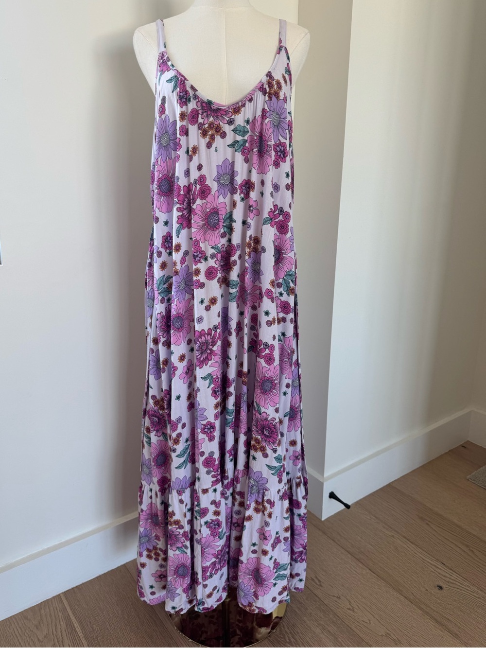 Label of Love Floral Tie-Waist Maxi Dress in Pink Purple Flowy Boho Feminine